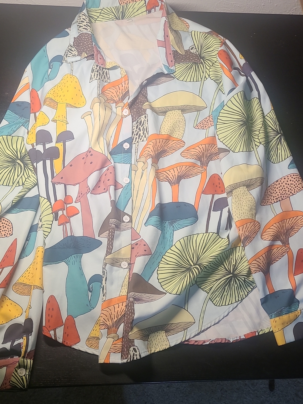 Mushroom Print Button-Up Shirt in Pastel Multi